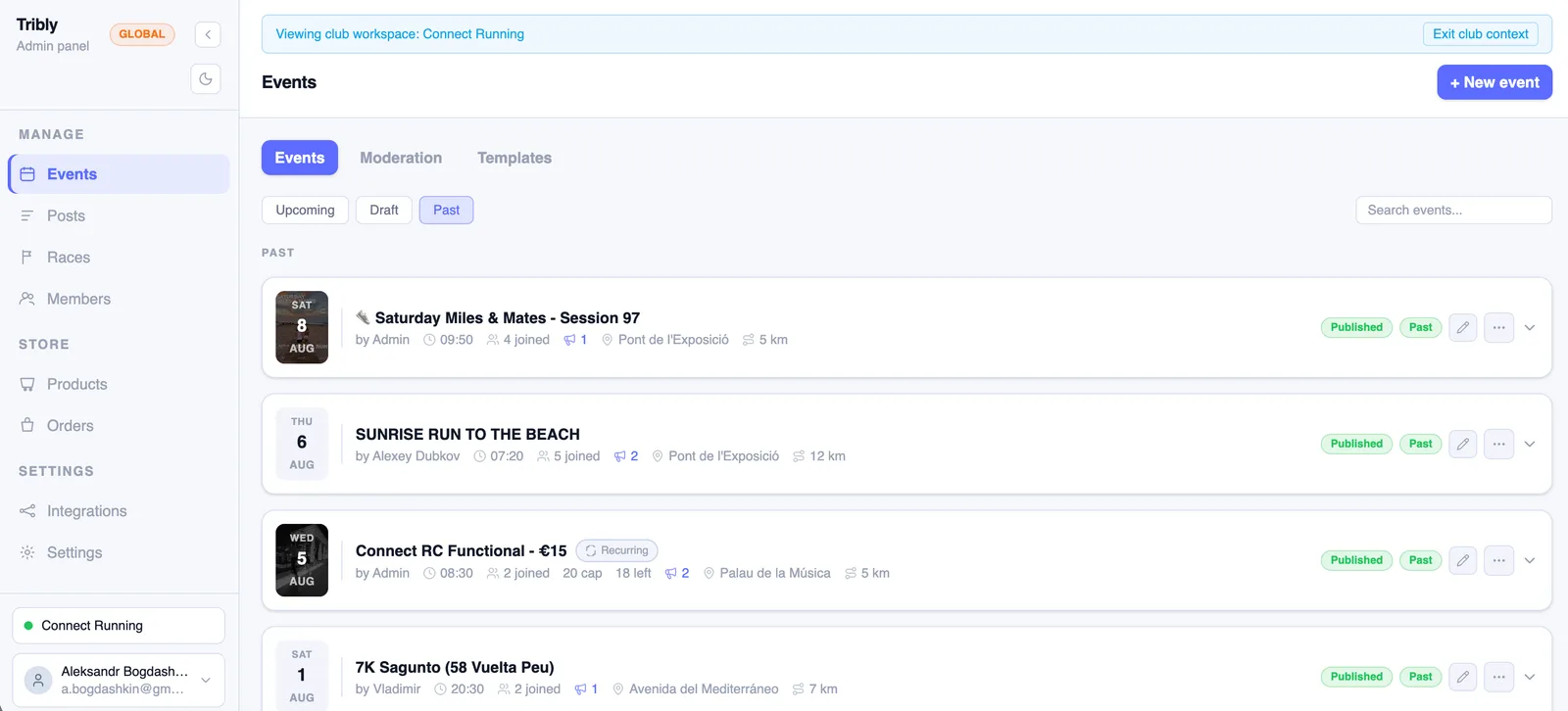 Tribly web admin – events management dashboard